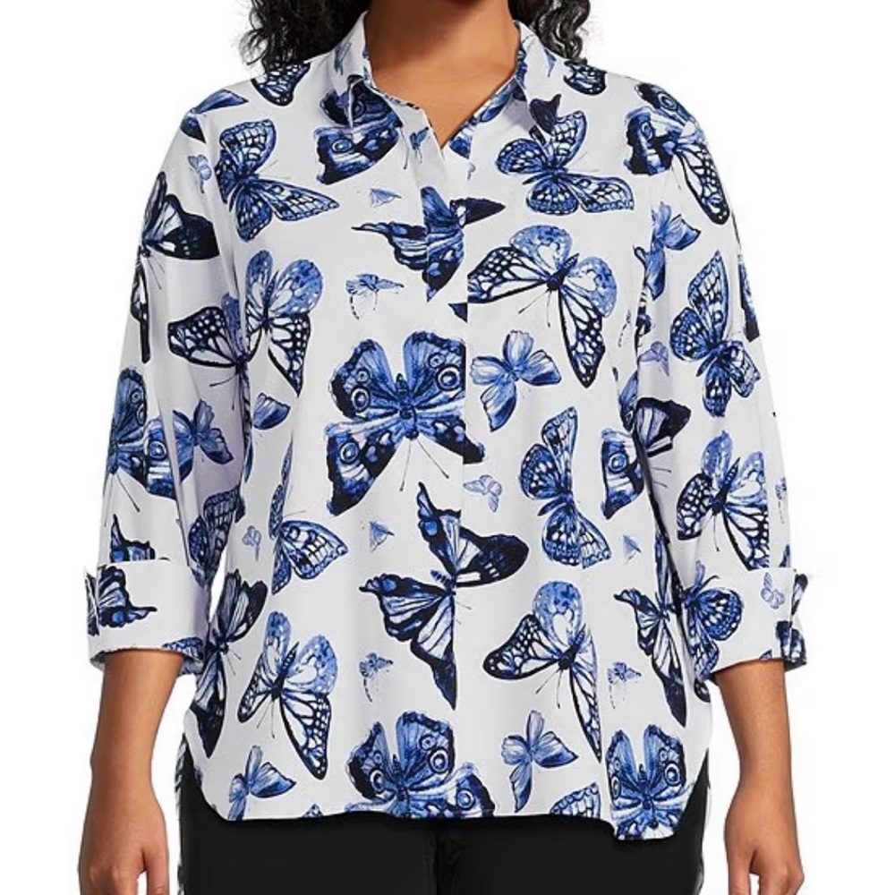 NWT Plus Size 2X Investments Butterfly Print Blouse